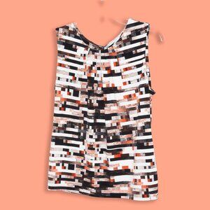 Calvin Klein Women's Top Multicolor Geo Print, Sleeveless With Pleated Neck